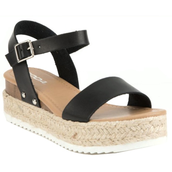Shoes - New Black Open Toe Espadrille Flatform Sandals